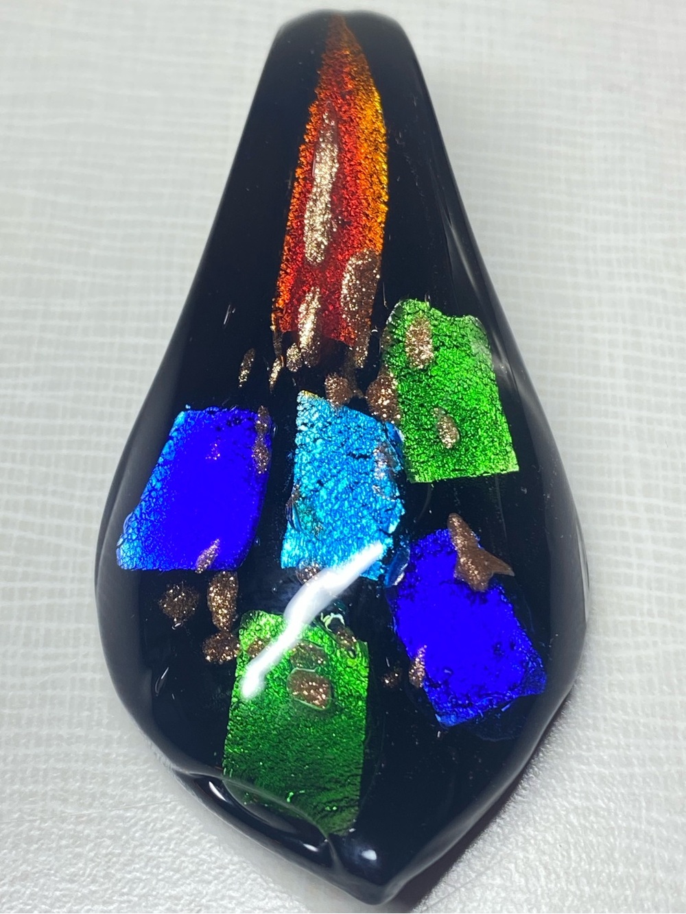 Hand Blown Teardrop Shaped Dichroic Art Glass Pendant Murano Style